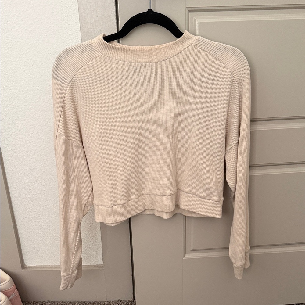 Cream Ribbed Long Sleeve Top